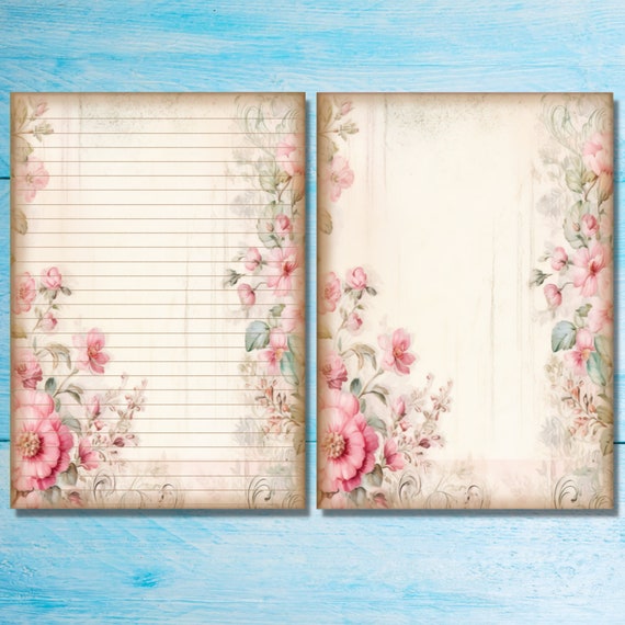 木の上のお花畑【額なし】直筆 手書き 一点物 Vintage Flowers A5 Letter Writing Paper, Pen Pal Supplies