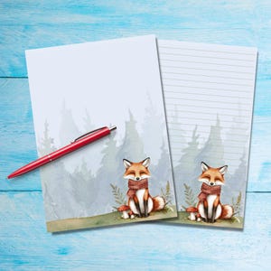 Forest Fox writing paper, Cute A5 Pen pal supplies, Single stationery letter writing note sheets, Notepaper with or without lines
