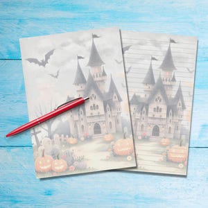 Papel para escribir cartas tamaño A5 con temática de casa encantada, suministros para amigos por correspondencia, hojas rayadas o sin rayar, lindo papel para notas con o sin líneas