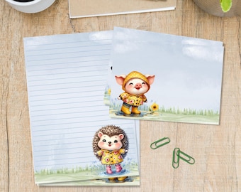 Splish Splash A5 letter writing stationery set, Cute penpal supplies pack, Snailmail kit with matching A5 sheets envelopes & stickers