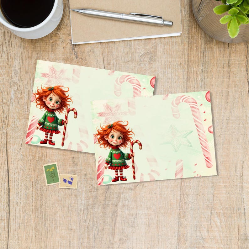 Candy Cane Girl Envelopes Envelopes Pack of 5 or 10, Happy Mail ...