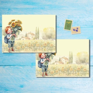 Pacote de envelopes Sunflower Boys com 5 ou 10, material de papelaria para amigos por correspondência, envelopes estampados C6 para cartas,