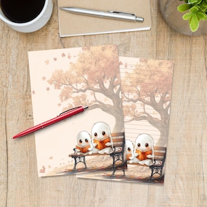 Bookish Ghosts A5 letter writing paper, Pen pal supplies, Stationery lined or unlined sheets, Cute notepaper with or without lines