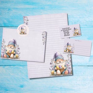 Kit de cartas a juego para amigos por correspondencia de Pascua en color lila, papel de carta A5, sobres, etiquetas de dirección, etiquetas PDT y pegatinas redondas de correo feliz