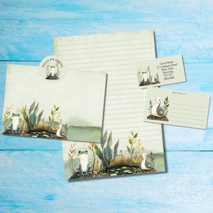 Kit de cartas a juego Around the Pond para amigos por correspondencia, papel de escribir A5, sobres, etiquetas de dirección, etiquetas PDT y pegatinas redondas de correo feliz