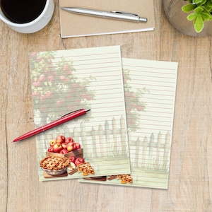 Apples A5 letter writing paper, Pen pal supplies, Stationery lined or unlined note sheets, Cute notepaper with or without lines