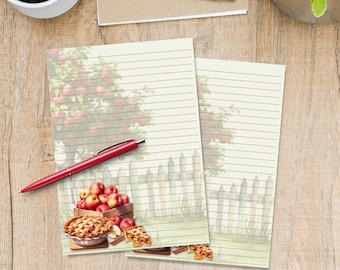 Apples A5 letter writing paper, Pen pal supplies, Stationery lined or unlined note sheets, Cute notepaper with or without lines