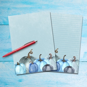 Papel para escribir cartas tamaño A5 con diseño de calabazas azules, suministros para amigos por correspondencia, hojas de notas rayadas o sin rayar, lindo papel para notas con o sin líneas