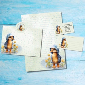 Kit di lettere per posta ordinaria con amico di penna abbinato a Raincoat Duck, carta da lettere A5, buste, etichette per indirizzi, etichetta PDT, adesivi rotondi per posta allegra