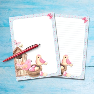 Pajaritos papel para escribir cartas A5, suministros para amigos por correspondencia, hojas de notas con o sin forro de papelería, lindo papel de notas con o sin líneas