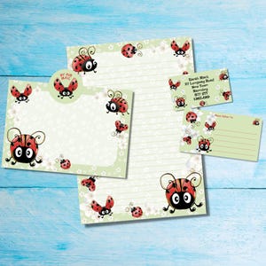 Kit de cartas a juego para amigos por correspondencia con mariquitas, papel de carta tamaño A5, sobres, etiquetas de dirección, etiquetas PDT y pegatinas redondas de Happy Mail