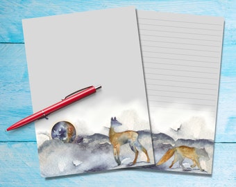 A través de la niebla Papel para escribir cartas A5, Hojas de cartas de papelería, Papel de notas con líneas o sin líneas, Suministros para amigos por correspondencia de animales lindos