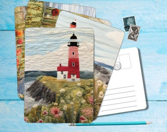 Juego de 5 postales de faros, postal tamaño A6 con esquinas redondeadas, hermosa postal ilustrada postcruce individual 14,8 cm x 10,5 cm