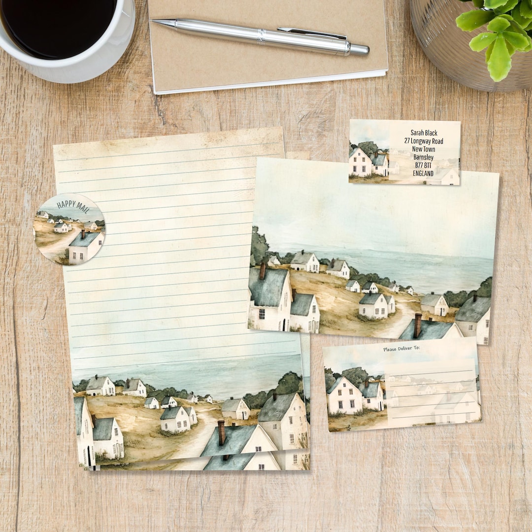Village by the Sea Letter Writing Kit, Matching Pen Pal Stationery Mail ...