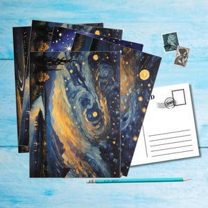 SET di 5 cartoline con paesaggio stellato, cartolina illustrata in formato A6 per attraversamento postale, cartolina con stampa artistica da incorniciare