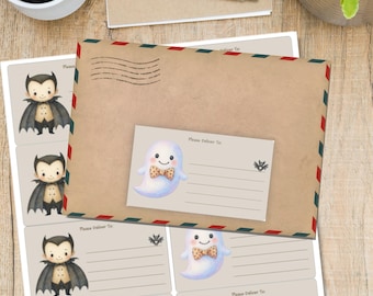 Etiquetas autoadhesivas de Feliz Halloween, por favor entregar a..., 10 etiquetas por hoja, pegatinas rectangulares de 99,1 x 57,0 mm con esquinas redondeadas