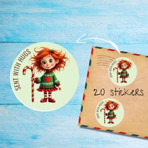 Confezione di adesivi Candy Cane Girl, graziose etichette postali rotonde opache e tagliate singolarmente, articoli per amici di penna per decorare buste