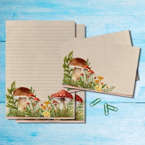 Juego de papelería Mushroom Meadow, papel para escribir cartas tamaño A5 con sobres a juego, bonito kit de suministros para amigos por correspondencia con hojas rayadas o sin rayar
