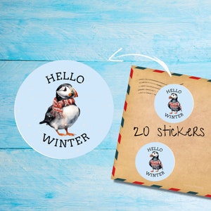 Confezione di adesivi Winter Puffins, graziose etichette postali rotonde opache e tagliate singolarmente, articoli per amici di penna per decorare buste