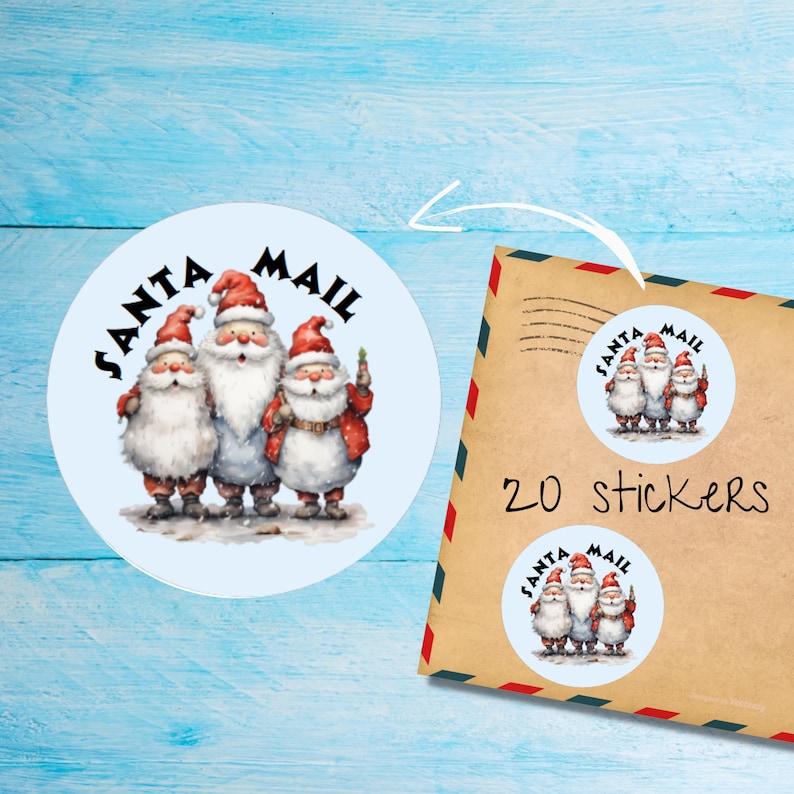 Santas Stickers Pack, Cute Individually Cut Round Matte Happy Mail ...