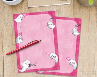Boo!! Ghost Love A5 letter writing paper, Pen pal supplies, Stationery letter sheets, Notepaper with or without lines, Cute writing paper