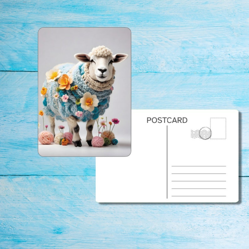 Woolly Sheep Postcard set of 5, A6 size postcard with rounded corners, beautiful illustrated postcrossing postcard 14.8 cm x 10.5 cm zdjęcie 5