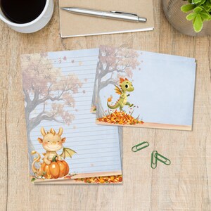 Dragon Autumn Fun stationery set, A5 letter writing paper with matching envelopes, Snail mail pen pal supplies kit, Lined unlined sheets