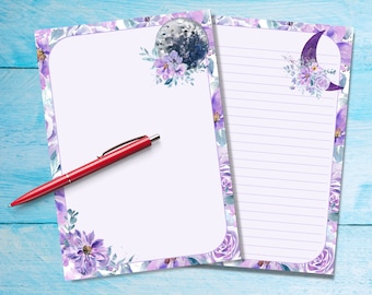 Moon Flower A5 letter writing paper, Pen pal supplies, Stationery lined or unlined letter sheets, Beautiful notepaper with or without lines