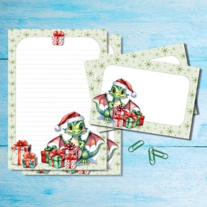 Conjunto de papelaria Dragão de Natal, papel para escrever cartas A5 com envelopes combinando, kit de suprimentos para amigos por correspondência, folhas pautadas/sem pauta