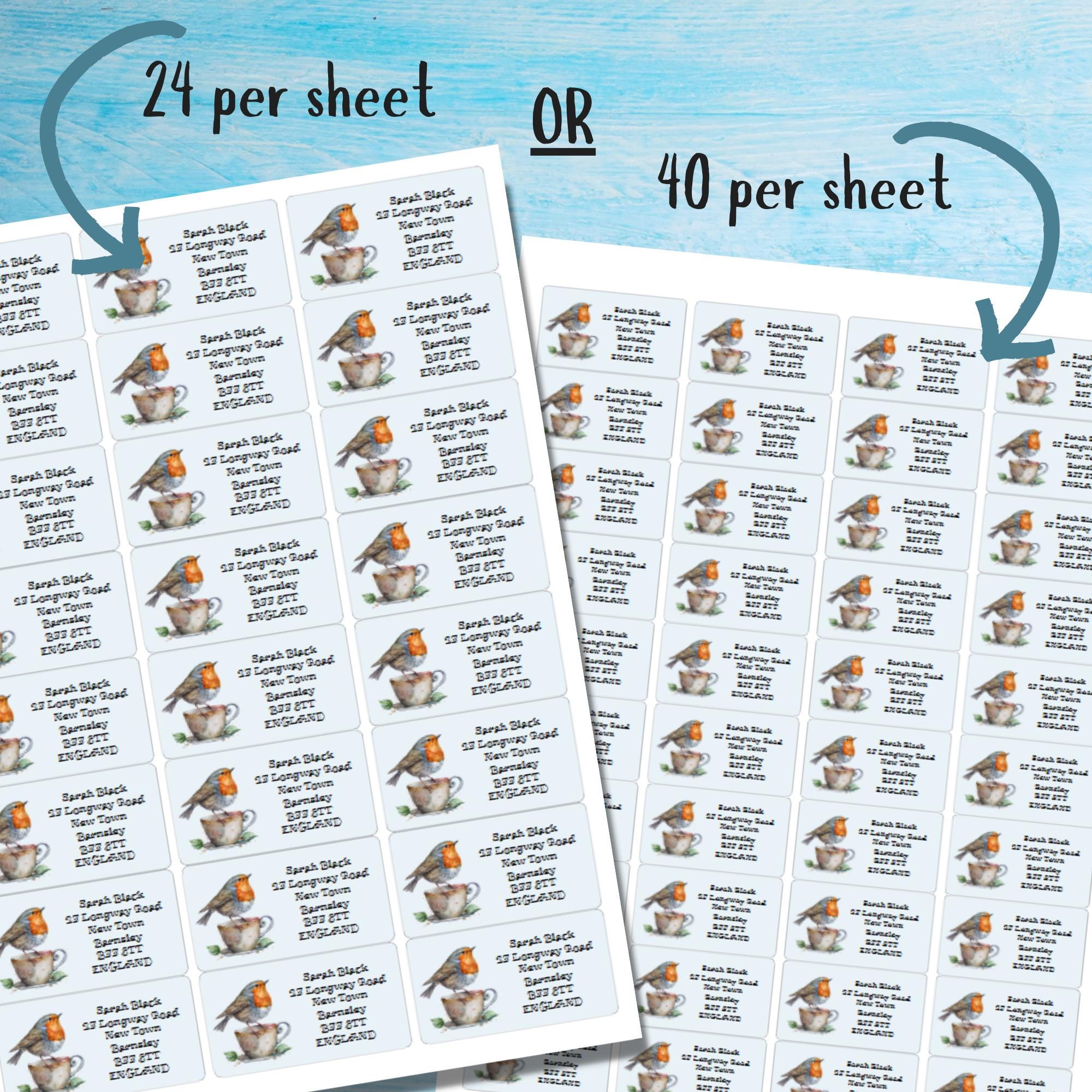 Robin Return Labels Teacup Robin Return Address Labels, 24 or 40 Self Adhesive Labels per ...