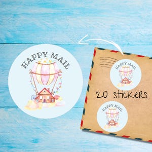Paquete de pegatinas de globos aerostáticos, lindas etiquetas redondas mate para correo feliz cortadas individualmente, suministros para amigos por correspondencia para decorar sobres