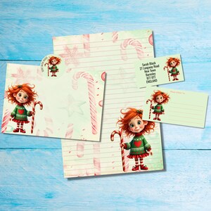 Kit de escritura de cartas a juego para amigos por correspondencia de Candy Cane Girl, papel de escritura A5, sobres, etiquetas de dirección, etiquetas PDT, pegatinas redondas de Happy Mail