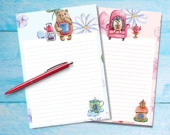 Teatime in the Forest A5 letter writing paper, Pen pal supplies, Stationery lined letter sheets, Cute notepaper with lines