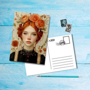 Filles au chapeau (n° 1), carte postale au format A6 avec coins arrondis, belle carte postale illustrée post-crossing 14,8 cm x 10,5 cm
