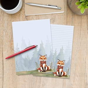 Papier do pisania Forest Fox, urocze przybory do pisania w formacie A5, pojedyncze arkusze do pisania listów, papier do notatek z liniami lub bez