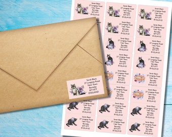 Spring Cat self adhesive return address labels, 24 labels per sheet, 63.5 x 33.9 mm rectangular stickers with rounded corners