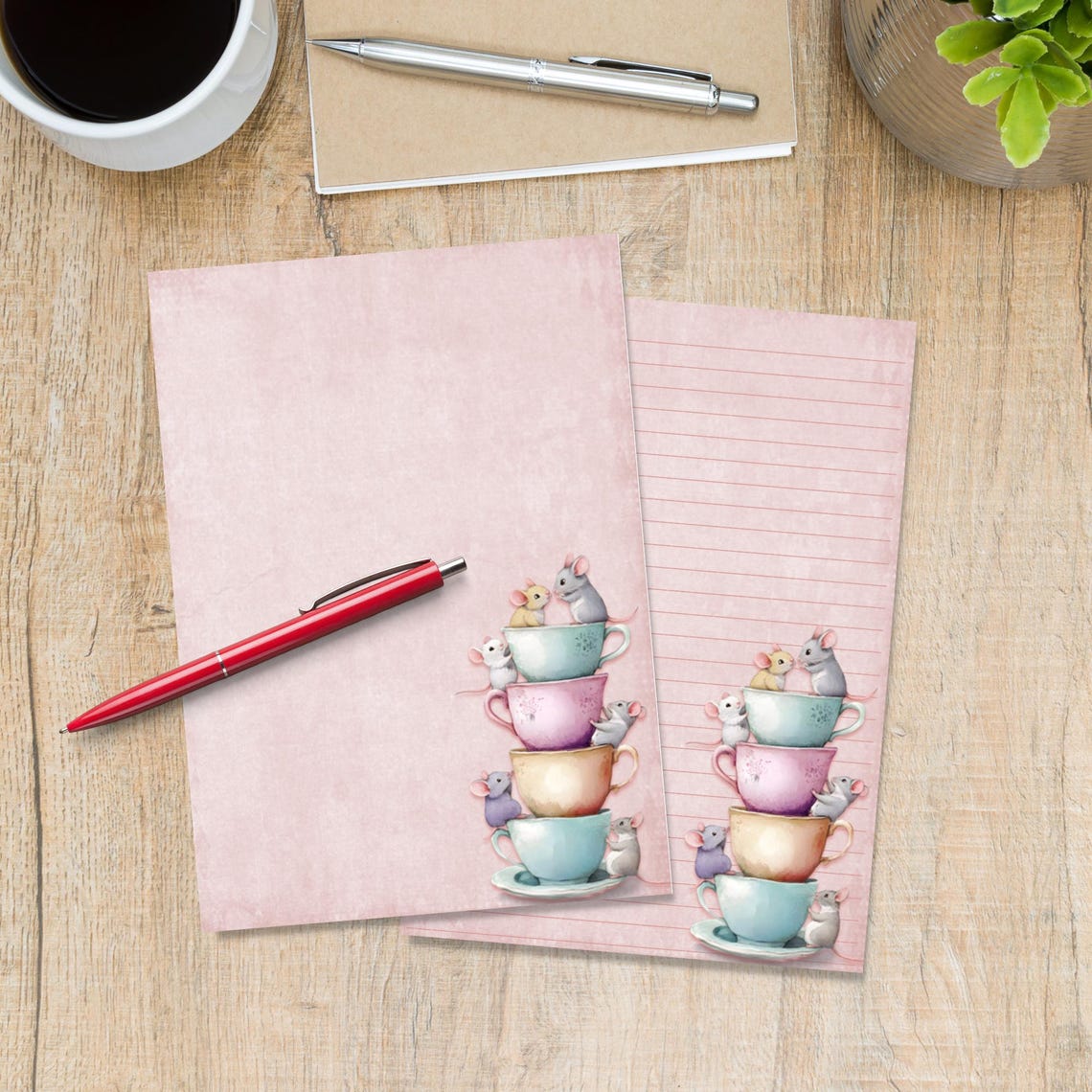 Teacup Mice Writing Paper, Cute A5 Pen Pal Supplies, Single Stationery ...