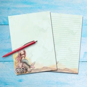 Carta da lettere A5 Mermaid and Friends, Forniture per amici di penna, Fogli di cancelleria a righe o non a righe, Graziosa carta da lettere con o senza righe