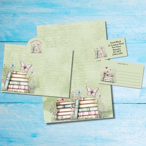 Kit de cartas de Butterfly Books para enviar por correo postal, papel de carta A5, sobres, etiquetas de dirección, etiqueta PDT y pegatinas redondas para correo feliz.