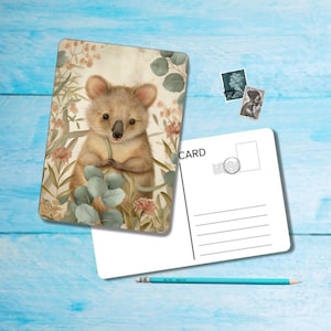 Cartão postal de animais australianos (nº 3), cartão postal tamanho A6 com cantos arredondados, lindo cartão postal ilustrado pós-cruzamento 14,8 cm x 10,5 cm
