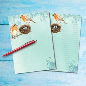Robin Nest-briefpapier, briefpapier, set penvrienden, briefpapier van A5-formaat, mooi briefpapier met of zonder lijntjes voor correspondentie