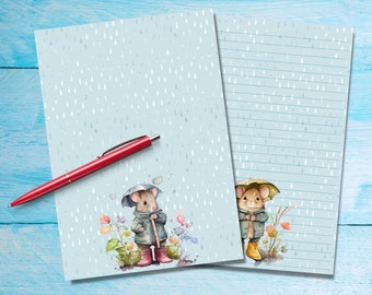 April Showers A5 letter writing paper, Pen pal supplies, Stationery lined or unlined letter sheets, Cute notepaper with or without lines