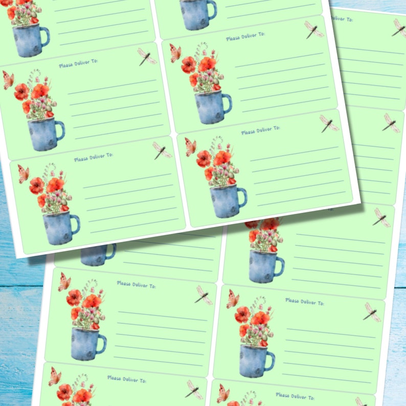 Cup Full of Poppies Self Adhesive Please Deliver To.. Labels, 10 Labels ...