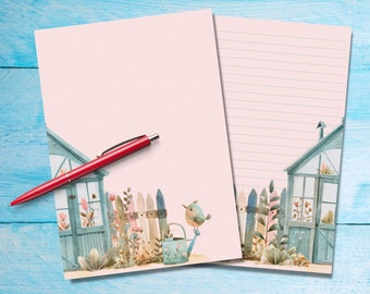 Greenhouse A5 letter writing paper, Stationery lined or unlined seperate notepaper sheets, Pen pal supplies, Notes with or without lines