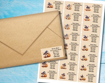 Halloween Foxes self adhesive return address labels, 24 labels per sheet, 63.5 x 33.9 mm rectangular stickers with rounded corners