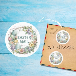 Pack d'autocollants ronds mats découpés individuellement avec une couronne de Pâques, flocons d'autocollants découpés avec des matrices - Stickers pour carnet/planificateur/fournitures pour stylo/scellés d'enveloppe