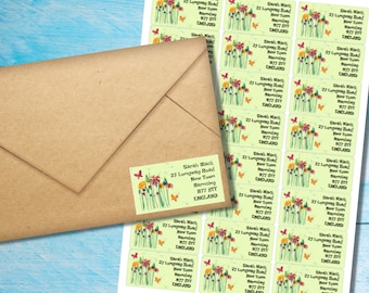 Wild Flowers self adhesive return address labels, 24 labels per sheet, 63.5 x 33.9 mm rectangular stickers with rounded corners