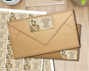 Vintage Girls return address labels, 24 or 40 self adhesive labels per sheet, Pen pal rectangular stickers for happy mail envelopes