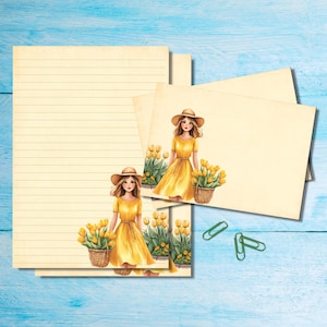 Conjunto de papelaria Tulip Picking, papel para escrever cartas A5 com envelopes combinando, kit de suprimentos para correspondência de correio tradicional, folhas pautadas/sem pauta