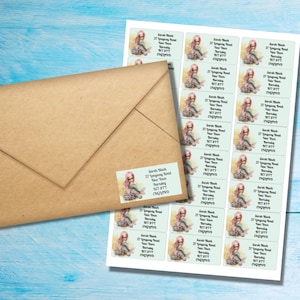 Etichette autoadesive per indirizzo del mittente Mermaids and Friends, 24 etichette per foglio, adesivi rettangolari da 63,5 x 33,9 mm con angoli arrotondati